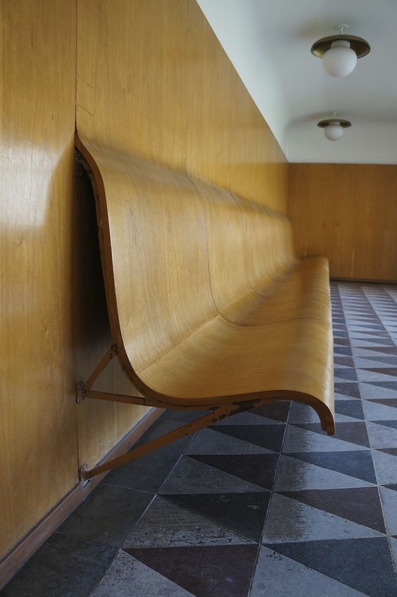 Built-in integrated bench at Woodland Cemetery in Stockholm, Sweden by Gunnar Asplund.