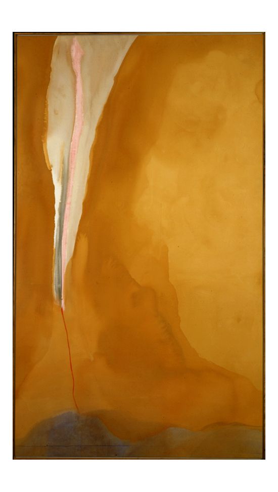 Coral Wedge, oil painting, Helen Frankenthaler, 1972. Frankenthaler was mid-twentieth-century abstract expressionism artist in the 50's. She is well-known for inventing the "soak-stain" technique using turpentine-thinned paint onto canvas to create washed appearance.